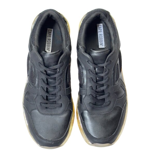 CAPE ROBBIN Attitude C Womens Shoes Black Faux Leather Sneakers Gold-tone Size 9 - Picture 3 of 12